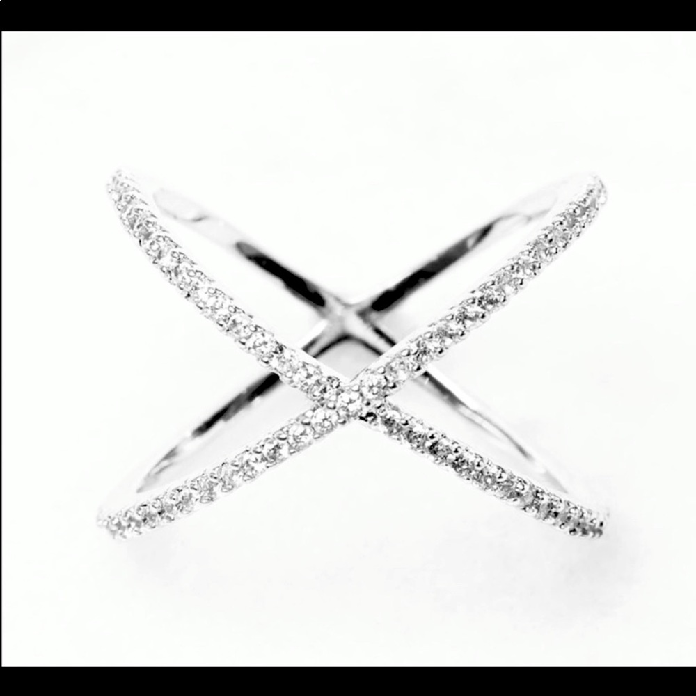 Last one! Silver and CZ crisscross statement ring